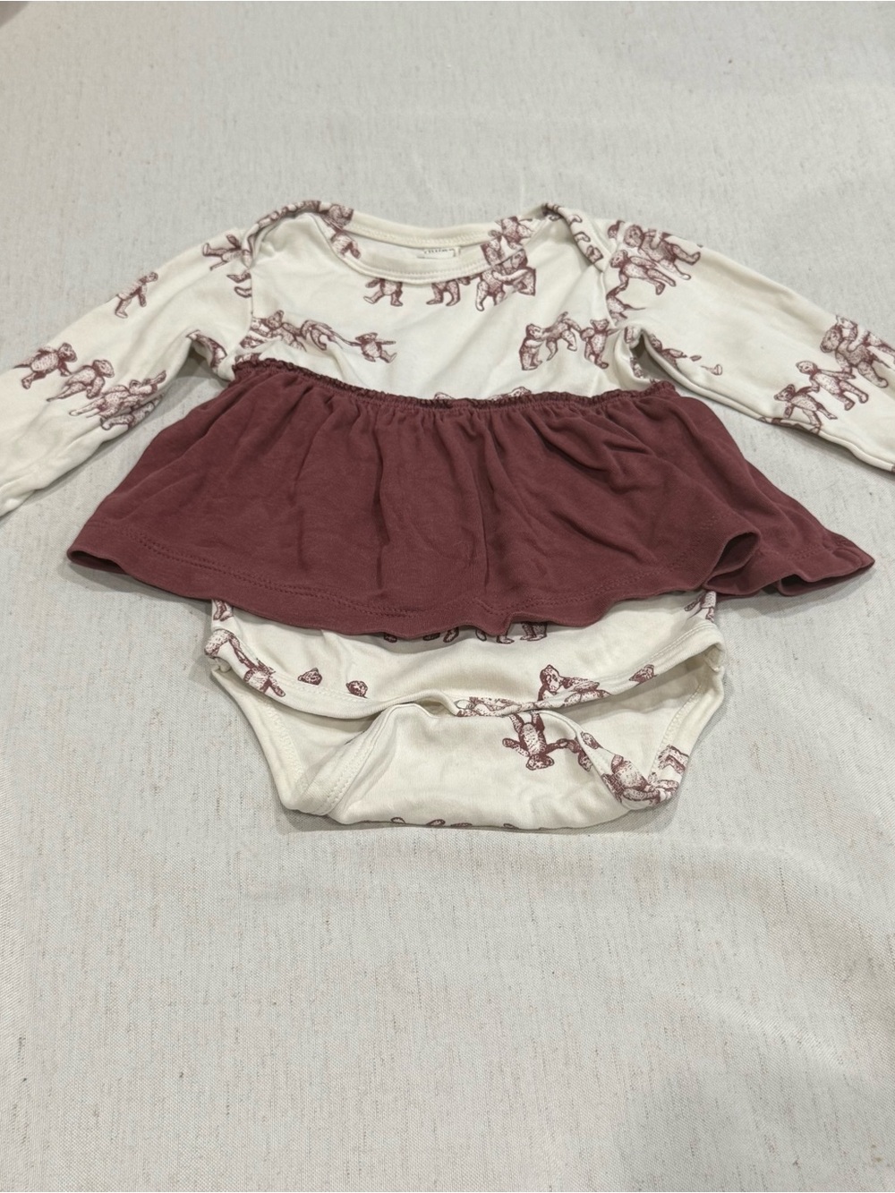 kate quinn Cream Burgundy Mauve Skirted Bodysuit Dress 12-18m Organic Cotto